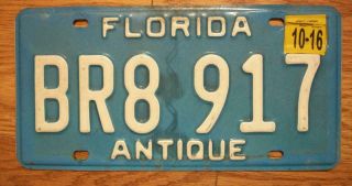 Single Florida License Plate - 2016 - Br8 917 - Antique