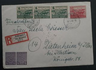 Rare 1946 Germany (saxony Soviet Zone) Registd Cover Ties 6 Stamps Schkopau