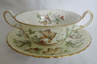 Foley England Avondale Cream Soup With Saucer Cream & White Leaves Berries Rare