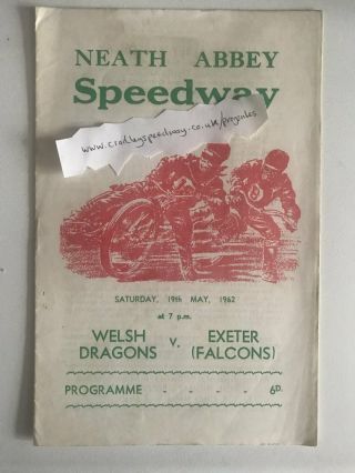 Rare Speedway Programme From Neath Abbey Welsh Dragons V Exeter Falcons