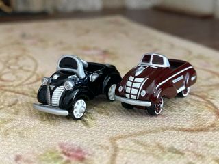 Vintage Dollhouse Miniature Pair 1930s Toy Cars Christmas Gift Shelf Sitters