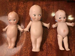 3 Antique Vintage Bisque Porcelain Kewpie Dolls 5” 4 1/2” Rose O’neill