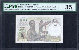 French West Africa 10 Francs P 37 1946 - 1954 Pmg35 Rare