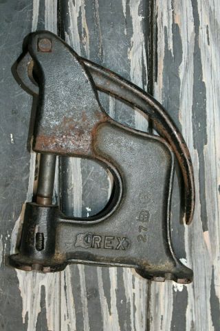 Antique Rex Rivet Press Punch Cast Iron 27 Grommet Leather Work Bench Tool