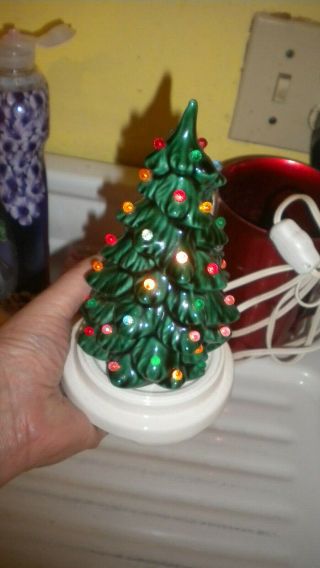 Vintage Ceramic Christmas Tree Electric 7 1/4 " Tall Counting White Base