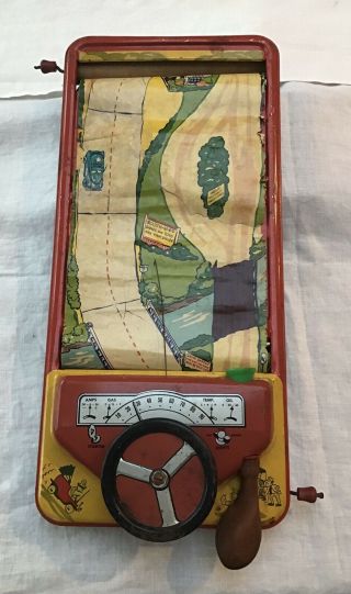Vintage Rare Poosh - M - Up Driver Game W/steering Wheel/horn.  Rollers