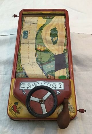 Vintage Rare Poosh - M - Up Driver Game W/Steering Wheel/Horn.  Rollers 2