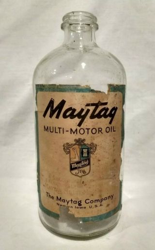 Rare Antique Maytag Engine Glass Multi - Motor Quart Oil Jar Can Vintage Washer