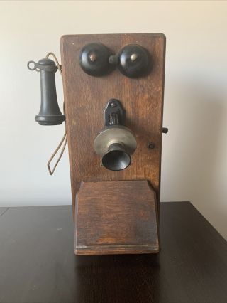 Rare Antique Wall Phone 1918 Western Electric 896 Oak Wood Hand Crank