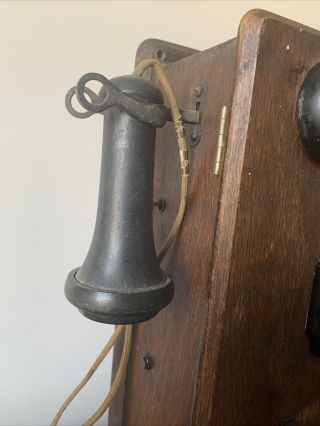 RARE Antique Wall Phone 1918 Western Electric 896 Oak Wood Hand Crank 3