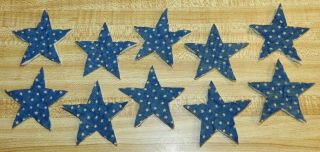 10 Primitive Antique Cutter Quilt Small Stars Indigo Blue With Stars