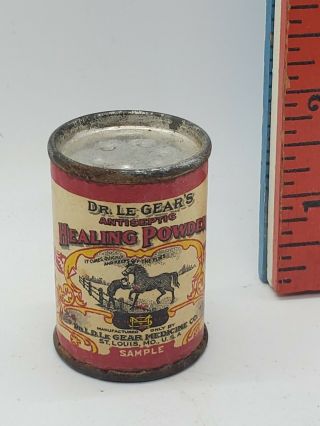 Antique Sample Dr Legears Cure Vet Veterinary Medicine Tin Litho Can St Louis Mo