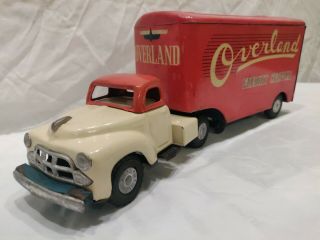 Vintage Rare Tin Litho Overland Freight Service Truck And Trailer Made In Japan.