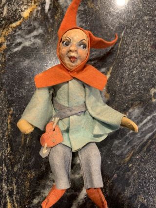 Antique Vintage Italian Jester Elf Pixie Hand Made Ceramic And Felt Posable 8”