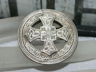 Rare Victorian Antique Scottish Celtic Knot Sterling Silver Brooch Pin Hallmarks