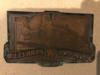 Antique Copper Engraved Printing Plate Novelty Park Club Pawtucket R.  I.