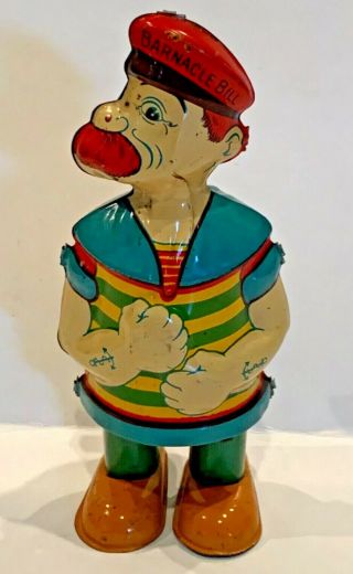 Vintage 30s J.  Chein Rare Barnacle Bill Walker Tin Wind Up Toy Popeye Character