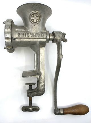 Vintage Griswold No 4 Meat Grinder Table W Clamp Wood Handle Cast Iron Erie Usa