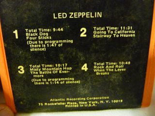 Rare Led Zeppelin Self Titled 8 Track Tape PINK ATLANTIC Records PLAYS GREAT 2