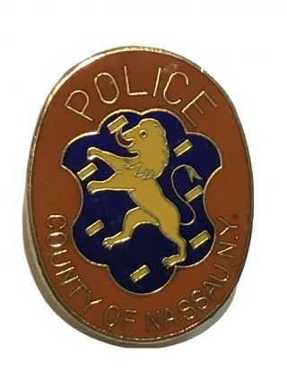 Rare Vintage Police Pin Nassau County York Lapel Cloisonné Oval Shield Crest