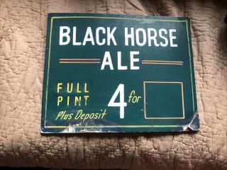 Rare Vintage Black Horse Ale Cardboard Paper Sign Full Pint Plus Deposit 4 For.