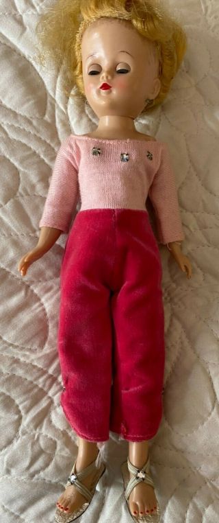 Vintage Vogue Blonde Ponytail Jill Doll 1957 With Pink Velvet Outfit