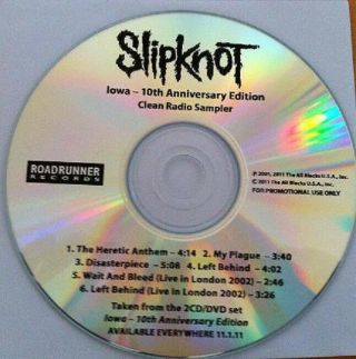 Slipknot Very Rare Iowa 10th Anniversary Radio Promo 6 Track Acetate 2011