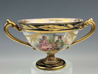 Antique Dresden German Painted Porcelain Romantic Courting Couple Gold Gilt Cup