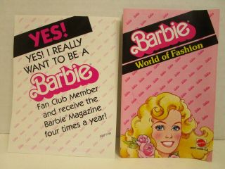 Vintage Barbie 1984 World Of Fashion Booklet And Fan Club Member Application