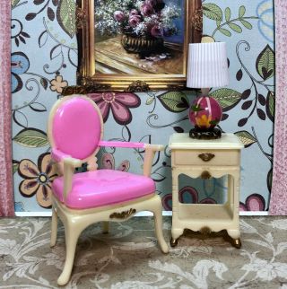 Marx Little Hostess Bedroom Chair Set Vintage Dollhouse Furniture Renwal Plastic
