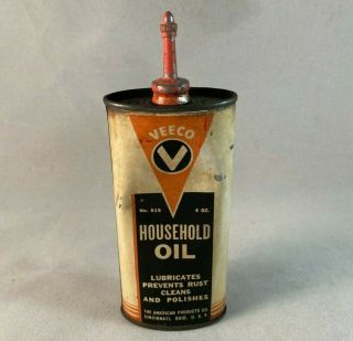 Vintage Veeco Household Oil Lead Top Handy Oiler Rare Old Advertising Sign