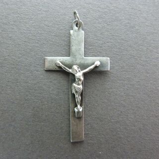 French Antique Religious Crucifix Silver Jesus Christ Souvenir De Mission Cross