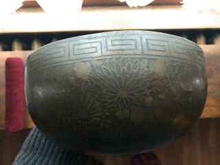 Antique Tibetan Temple Ceremonial Singing Bowl Buddhist Rare Decorated 010 2