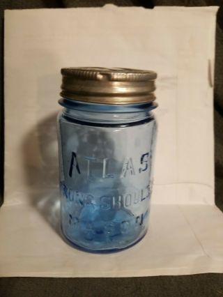 Cornflower Blue Atlas Strong Shoulder Mason Pint Canning Fruit Jar Rare Color
