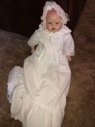 Vintage Porcelain Baby Doll W/cloth In Christening Gown - 21” (of Repair