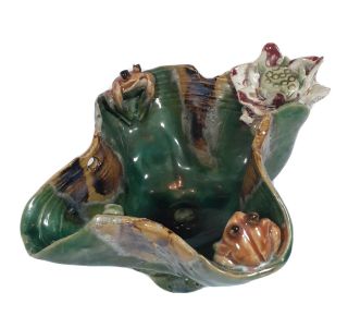 Antique Vtg Majolica Frog Toad Lily Pad Flower Bowl Pitcher Dish Art Pottery Sfi