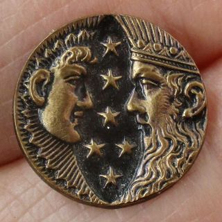 5/8 " Man And Women In The Moon W Stars 1 - Piece Stamped Brass Button