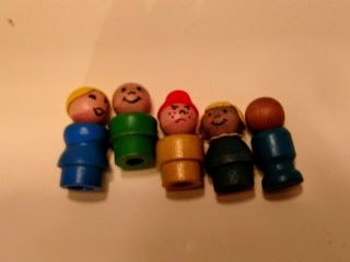 Vintage Fisher - Price Wood Little People With Rare Bully Boy