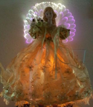 Rare 15 " Enchanted Fiber Optic Angel Christmas Light Sculpture Tree Topper