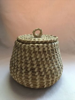 Antique Vintage Native American Papago Pima Indian Basket With Lid