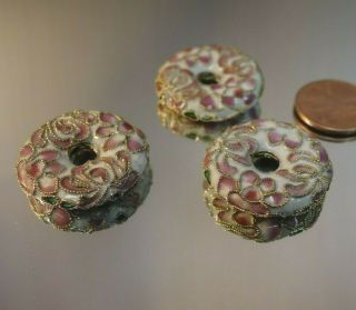 5 Vintage Czech Enameled Metal Accent Flower Jewelry Piece Beads