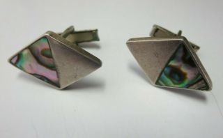 Vintage Arj Mexico Taxco Sterling Silver Abalone Inlay Cuff Links - Freeship