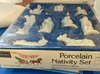 Vintage Sears Porcelain 11 Piece Nativity Set Blue White Rare