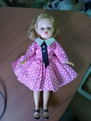 Vintage Ideal 10 1/2 " Doll In Pink With White Polka Dot Dress