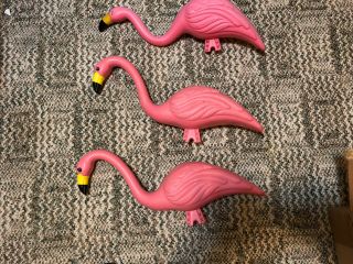 3 Rare Vintage Plastic Lawn Flamingos (2 Of Them Need Legs)