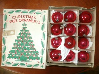 Set 12 Vintage Antique Japan Glass Christmas Ornaments Red Ball W/ Orig Box 5