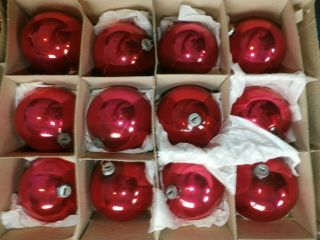 Set 12 Vintage Antique Japan Glass Christmas Ornaments Red Ball w/ Orig Box 5 2