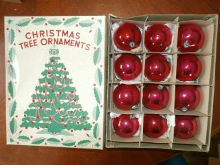 Set 12 Vintage Antique Japan Glass Christmas Ornaments Red Ball W/ Orig Box 3
