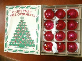 Set 12 Vintage Antique Japan Glass Christmas Ornaments Red Ball W/ Orig Box 6