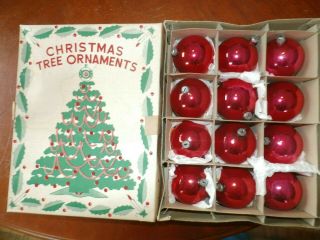Set 12 Vintage Antique Japan Glass Christmas Ornaments Red Ball W/ Orig Box 7